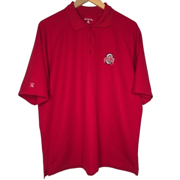 Antigua Other - Antigua Mens Red Ohio State Buckeyes Waffle Knit Golf Polo Shirt Size Large